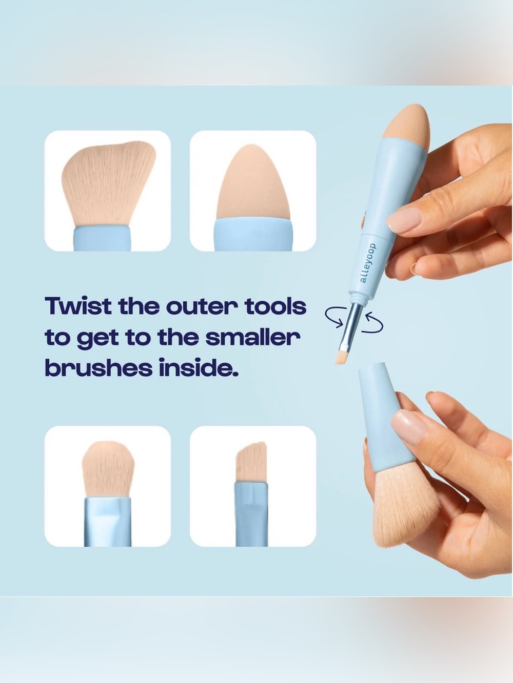 NIB Alleyoop Multi-Tasker 4-in-1 Makeup Brush - Blue - Picture 6 of 15